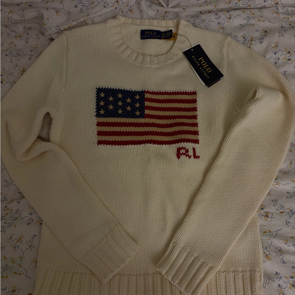 Ralph Lauren Cream Sweater with Flag Design brand new